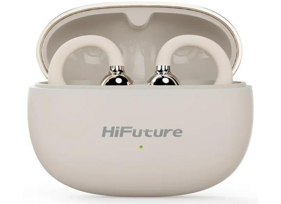 HiFuture FLEXCLIP AI Enhanced Environmental Noise Cancellation ENC Open Ear Wireless Earphone 30 hrs Play time light weigt design - Champagne Gold